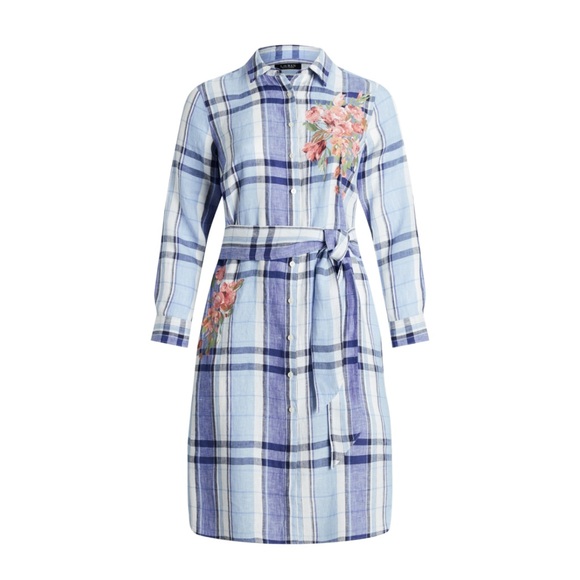 NWT Lauren Ralph Lauren  Floral & Plaid Linen Shirtdress Size 10 - Picture 10 of 10